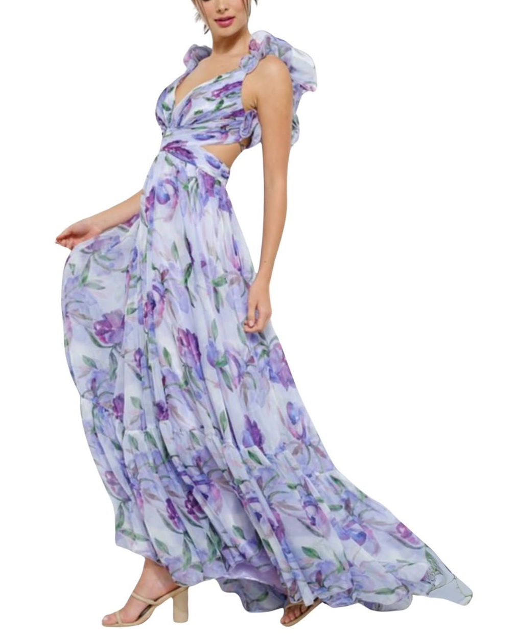 Long dress with suspenders and print
