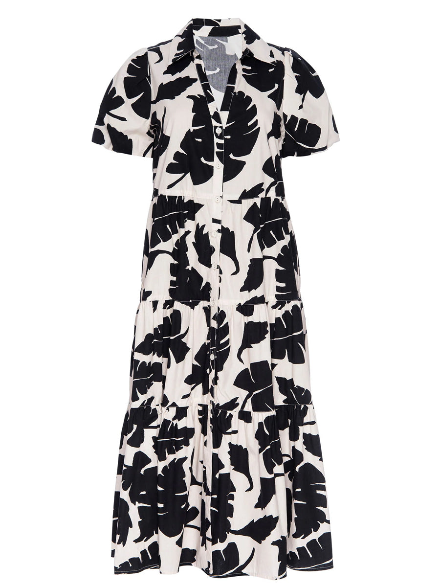 Printed Puff Sleeve Midi Dress