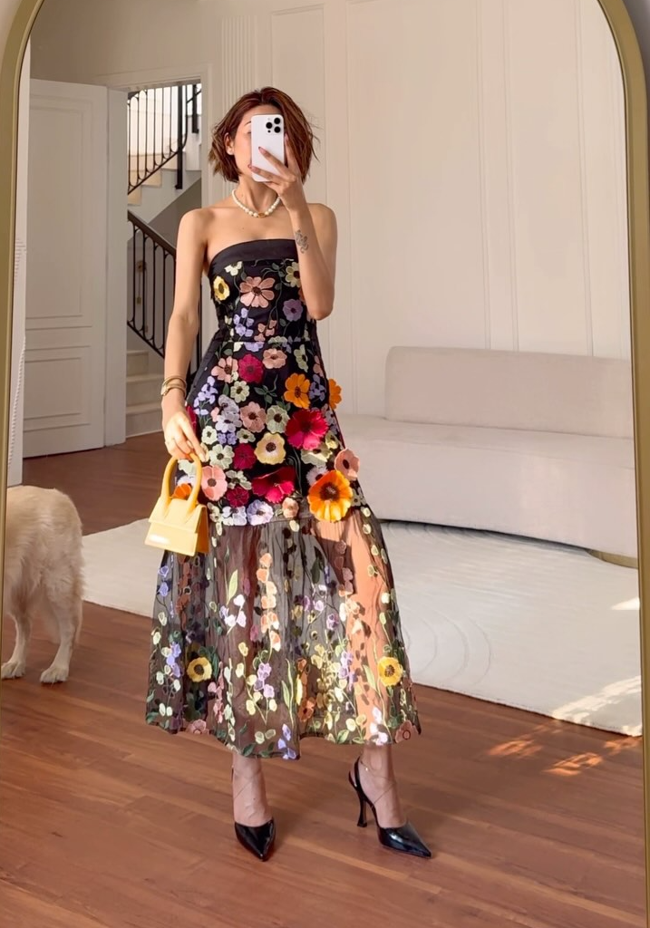 3D Flower Embroidery Dress
