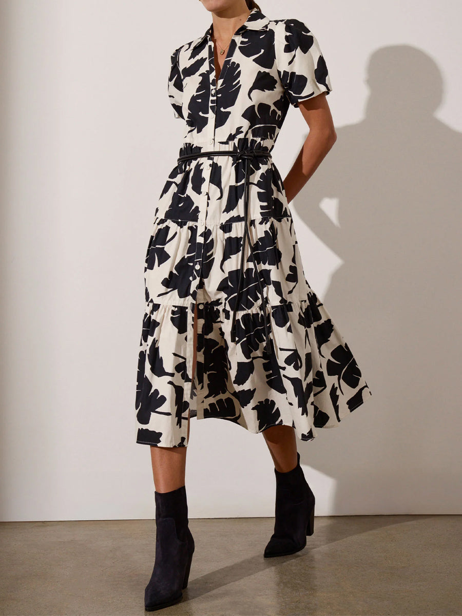 Printed Puff Sleeve Midi Dress