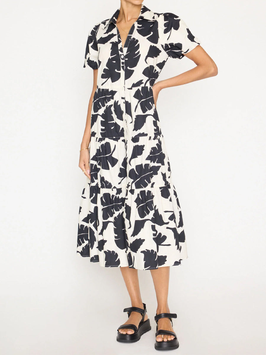 Printed Puff Sleeve Midi Dress