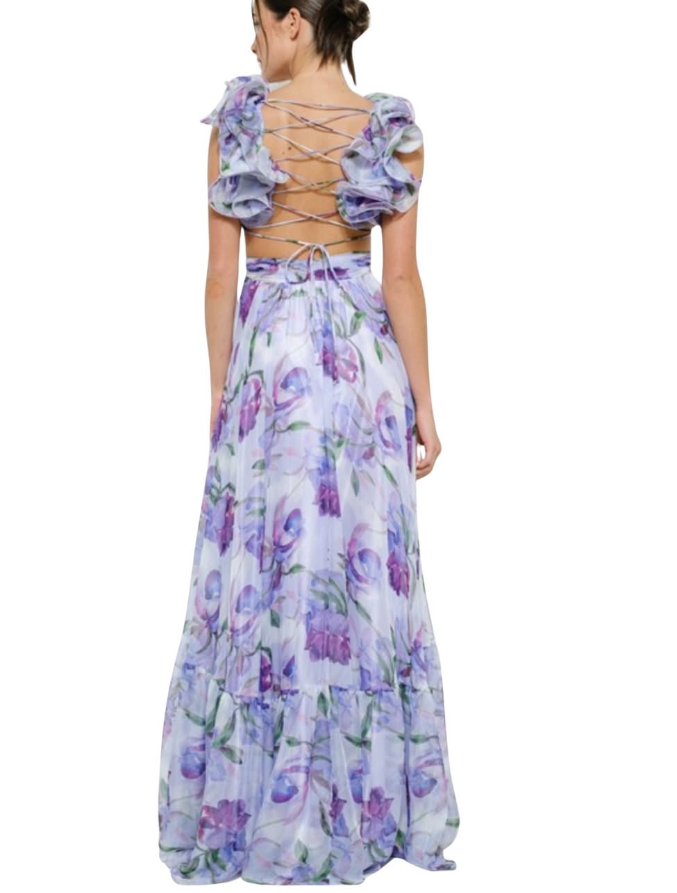 Long dress with suspenders and print