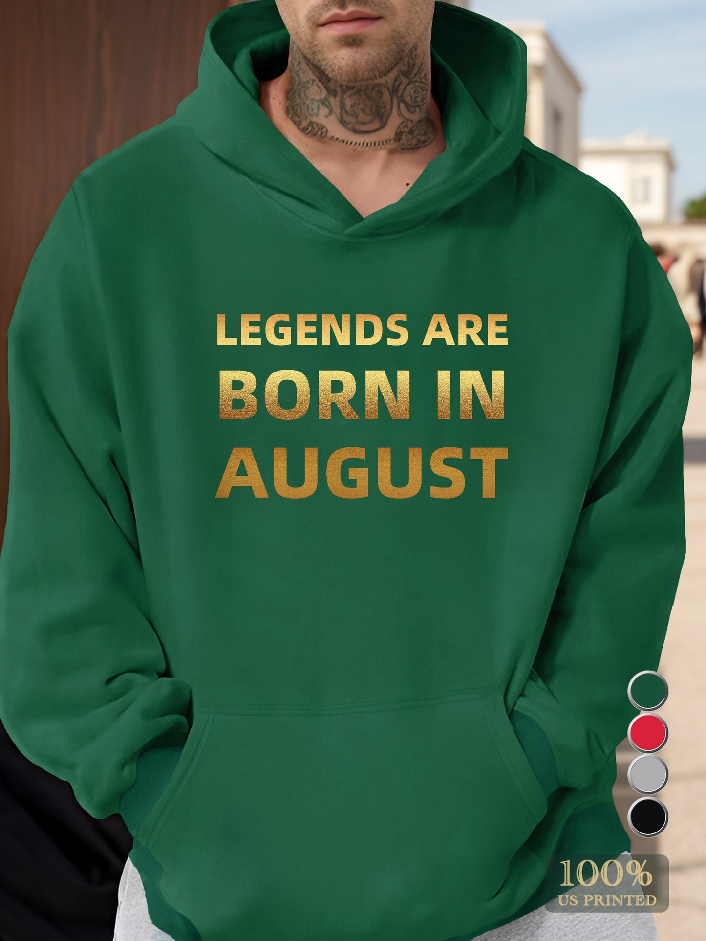 LEGENDS ARE BORN IN AUGUST Men's hooded sweatshirt