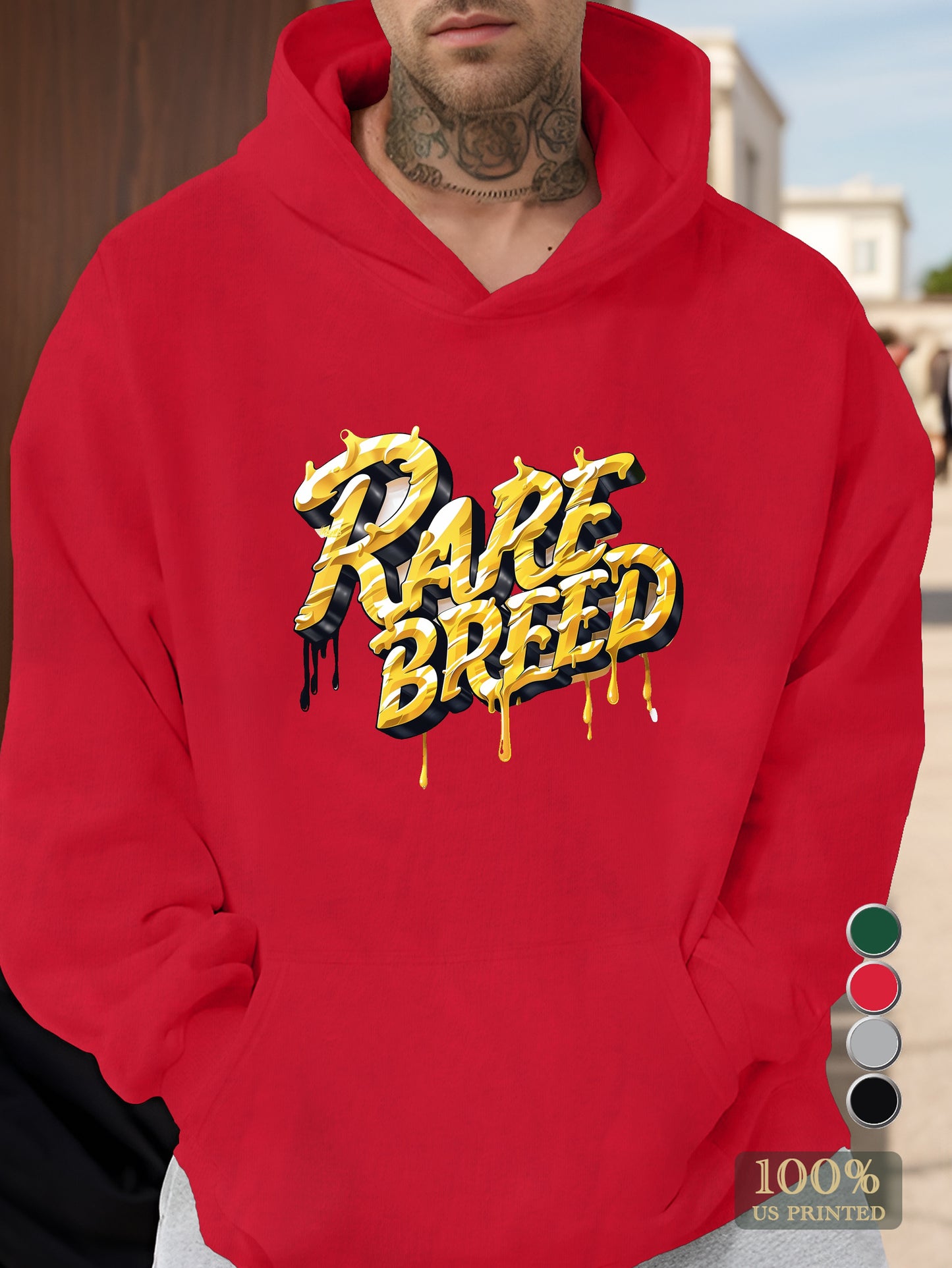 Unique RARE BREED Text Design Men's hooded sweatshirt