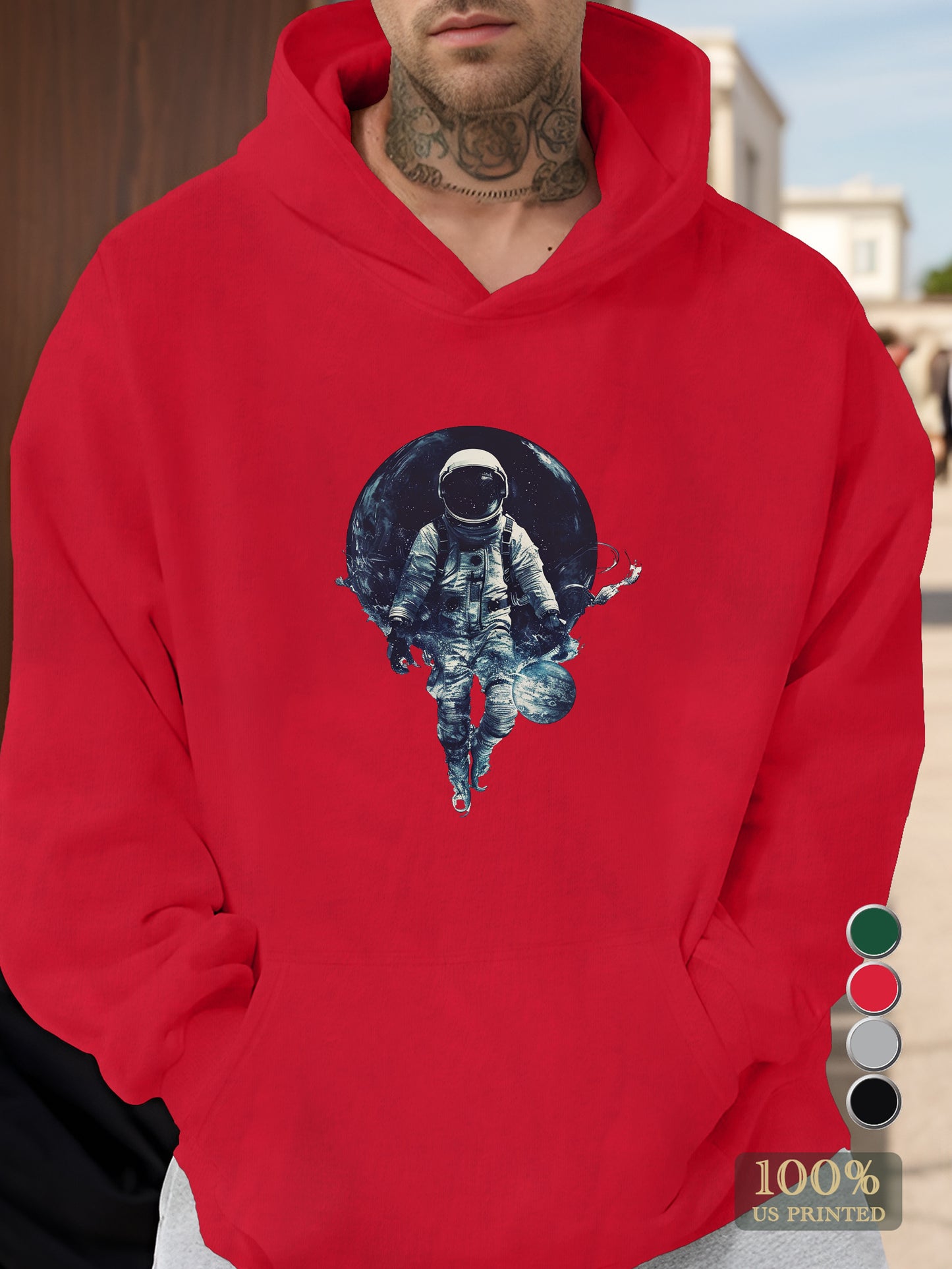 Astronaut Embracing Planet Art Men's hooded sweatshirt