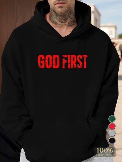 Bold GOD FIRST statement design Men's hooded sweatshirt