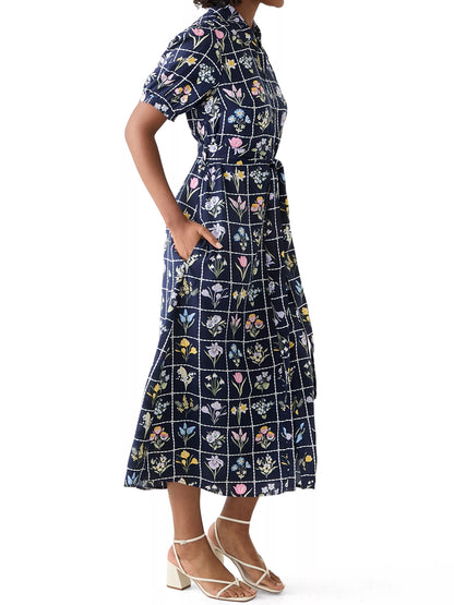 Printed Short Sleeve Belted Shirtdress