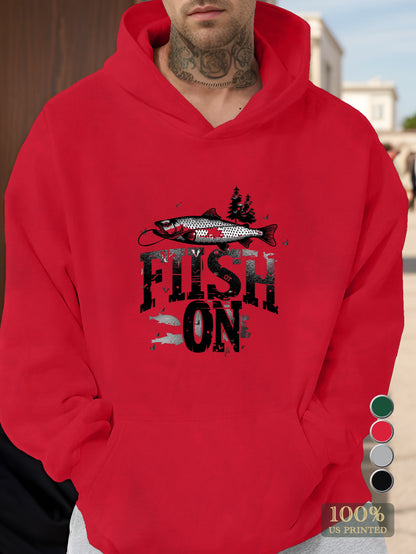 FISH ON with Forest Silhouette Men's hooded sweatshirt