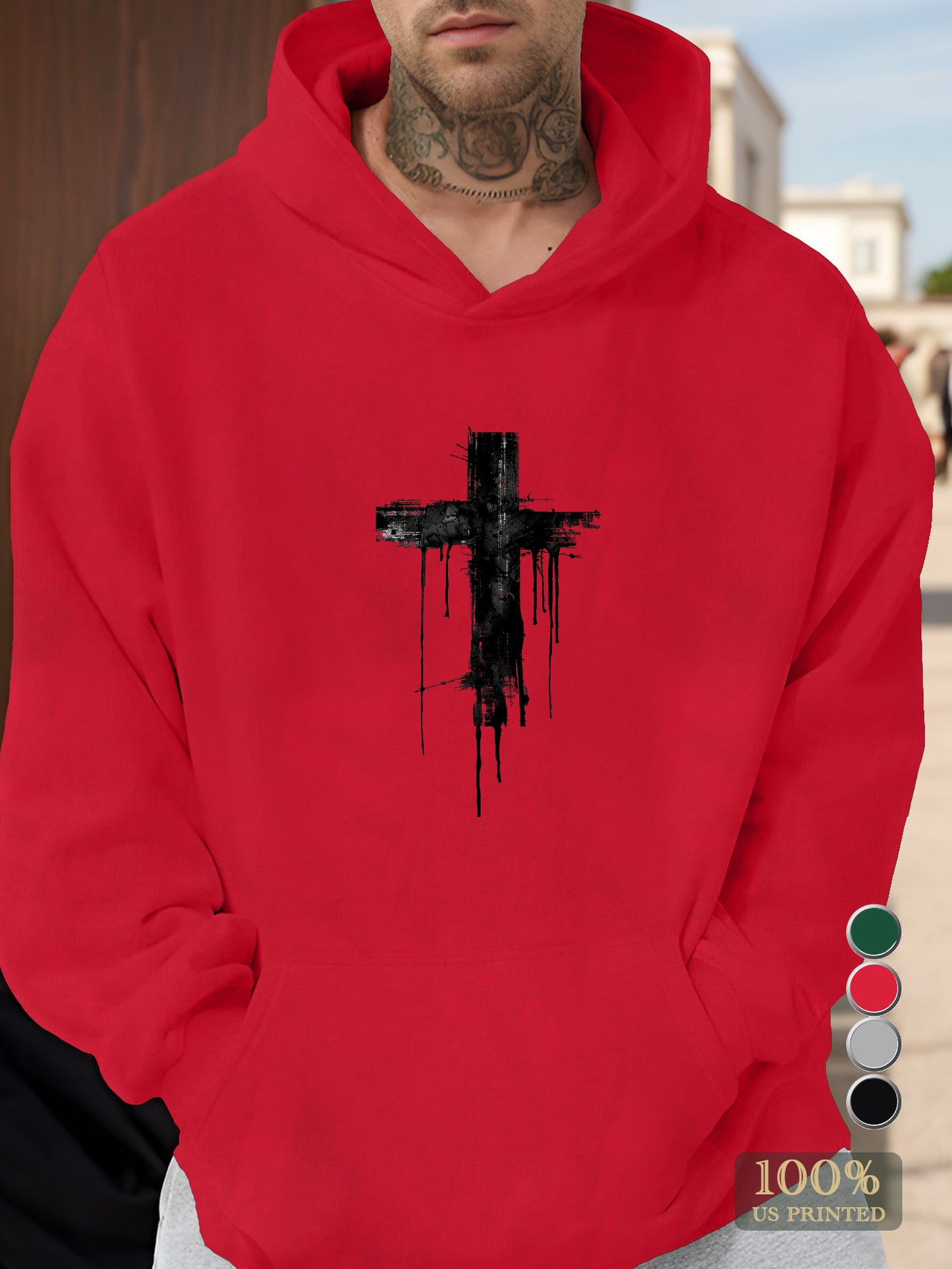 Artistic Black Cross Design Men's hooded sweatshirt