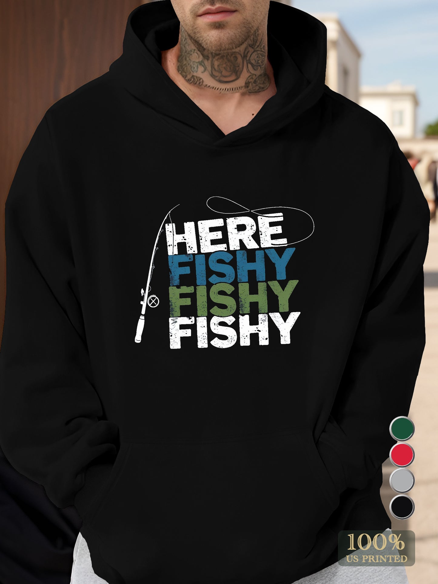 HERE FISHY FISHY FISHY Men's hooded sweatshirt