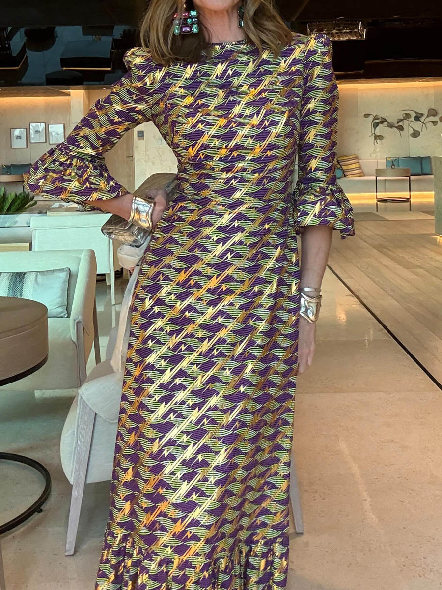 Printed Flare Sleeve Maxi Dress