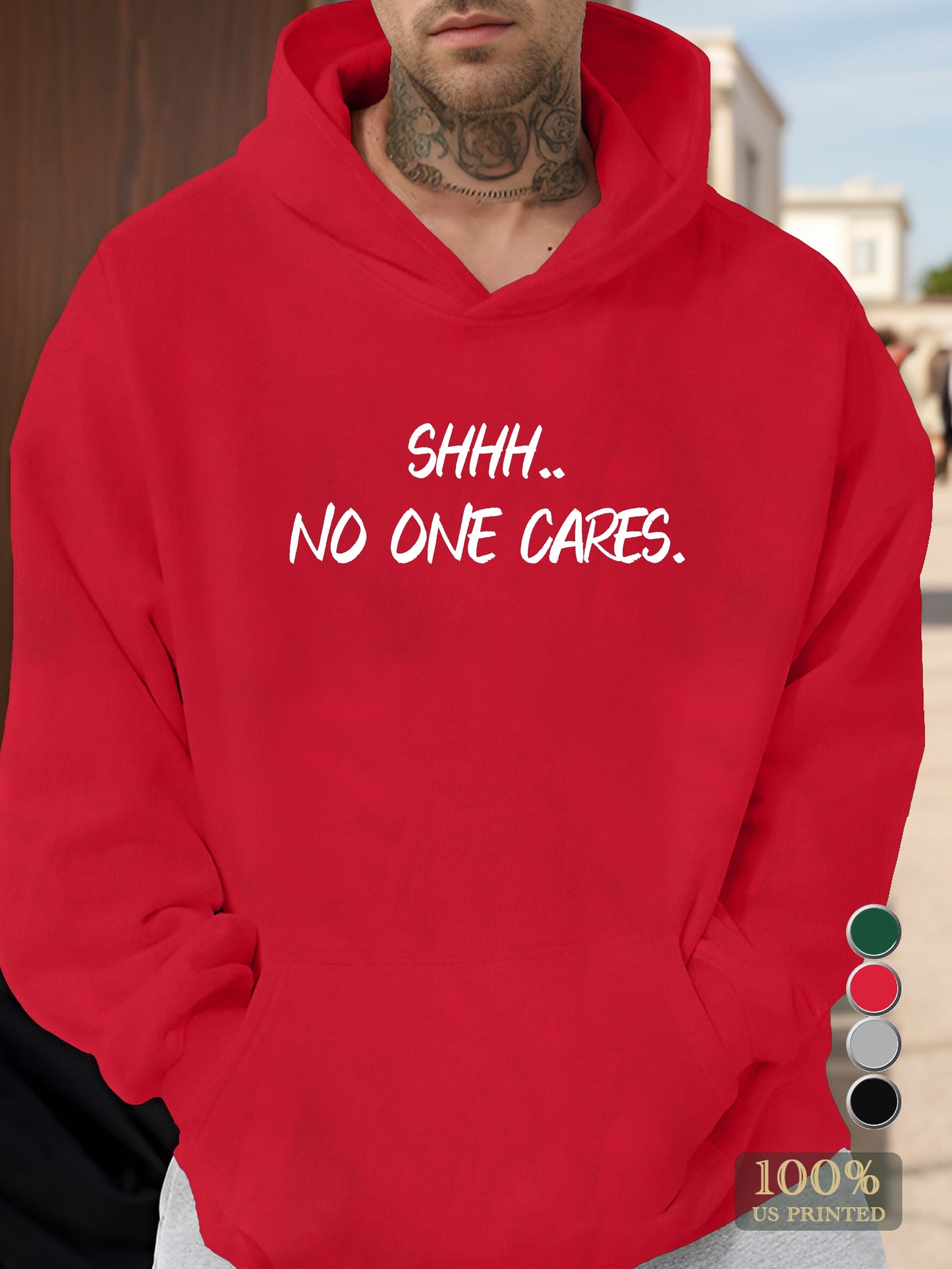 Shhh No one cares Men's hooded sweatshirt