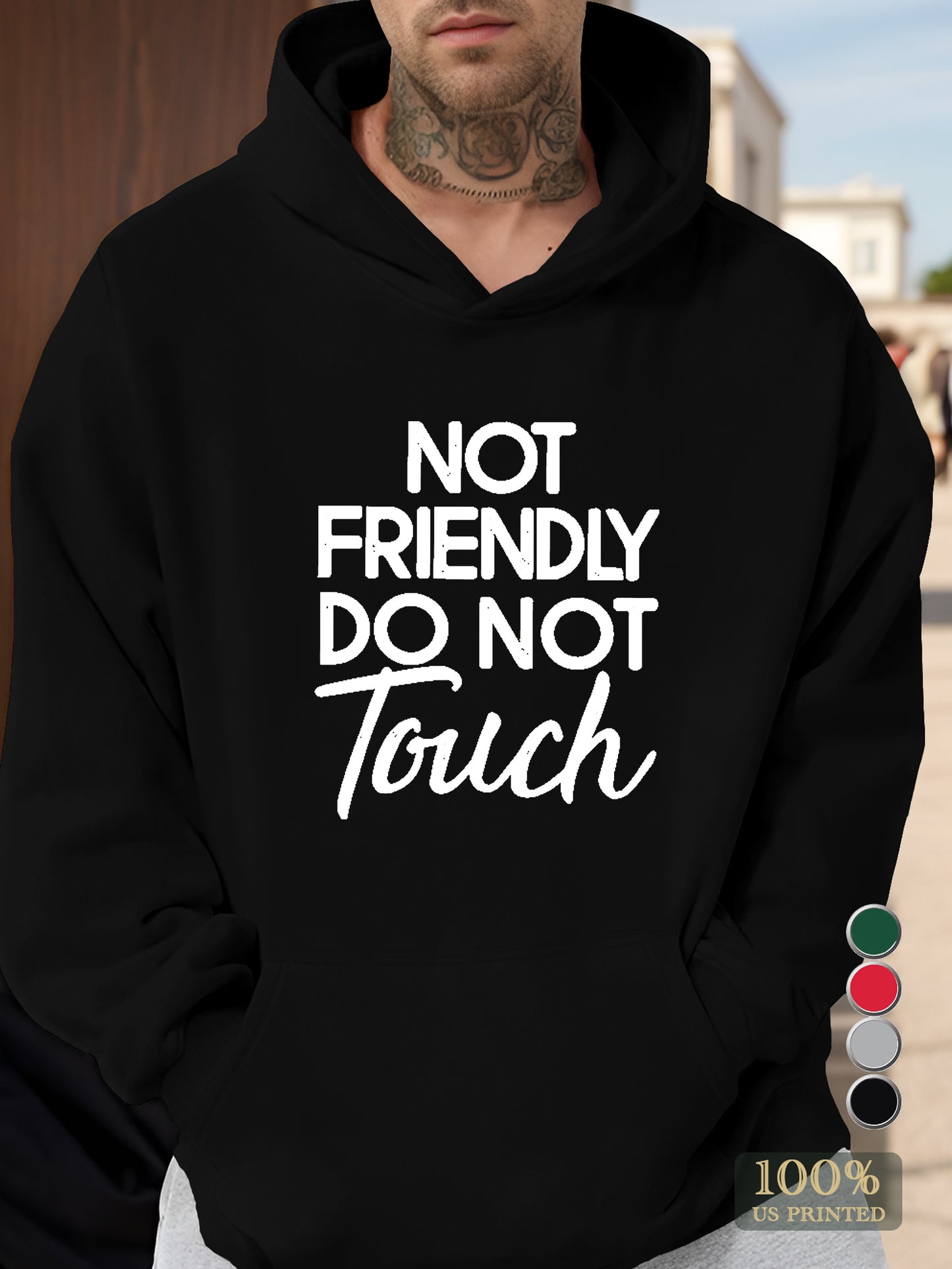 not friendly do not touch Men's hooded sweatshirt