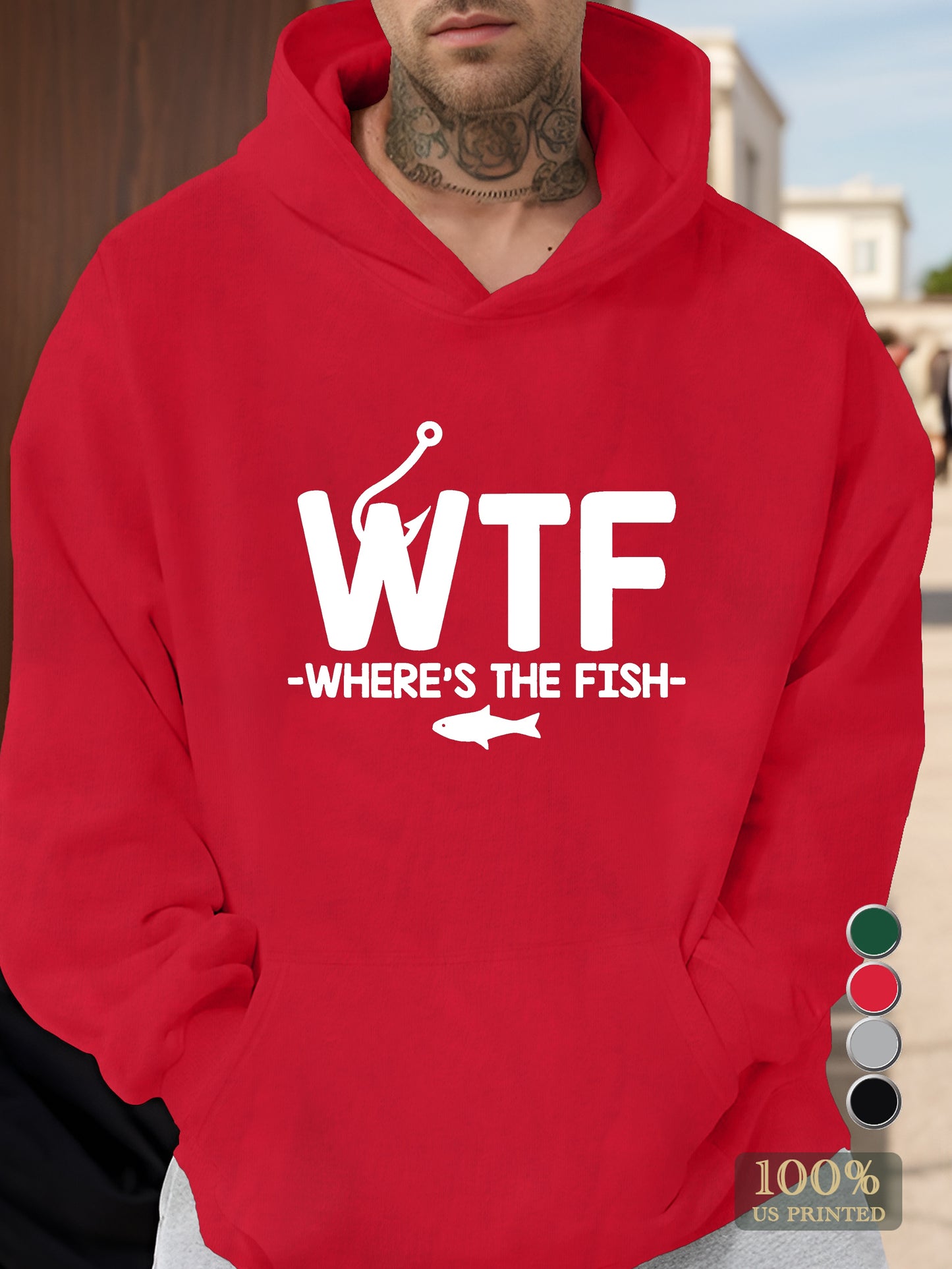 WHERE S THE FISH Men's hooded sweatshirt