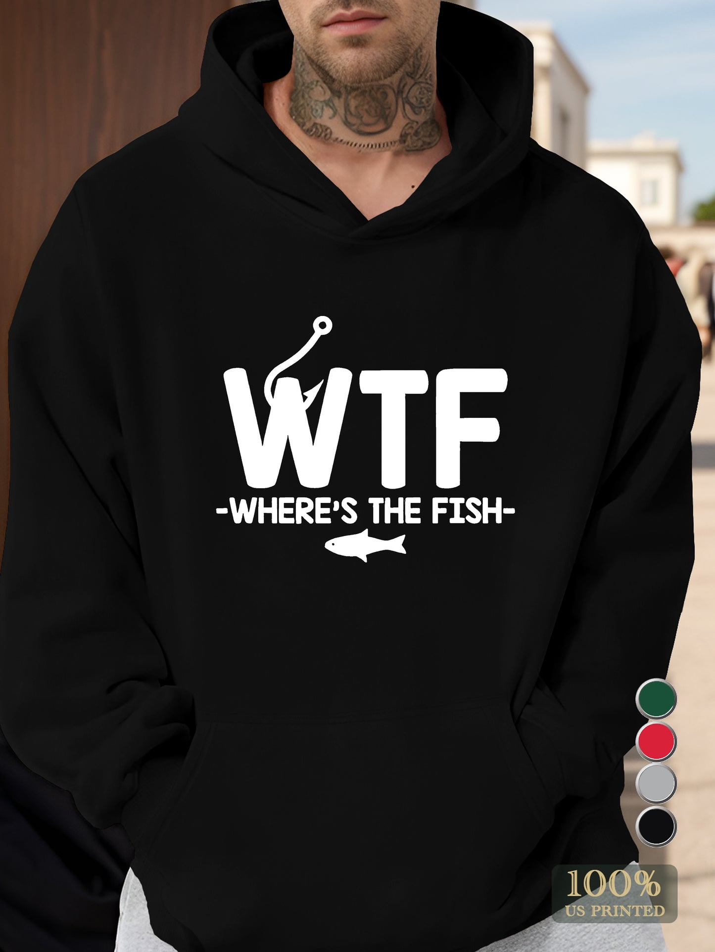 WHERE S THE FISH Men's hooded sweatshirt