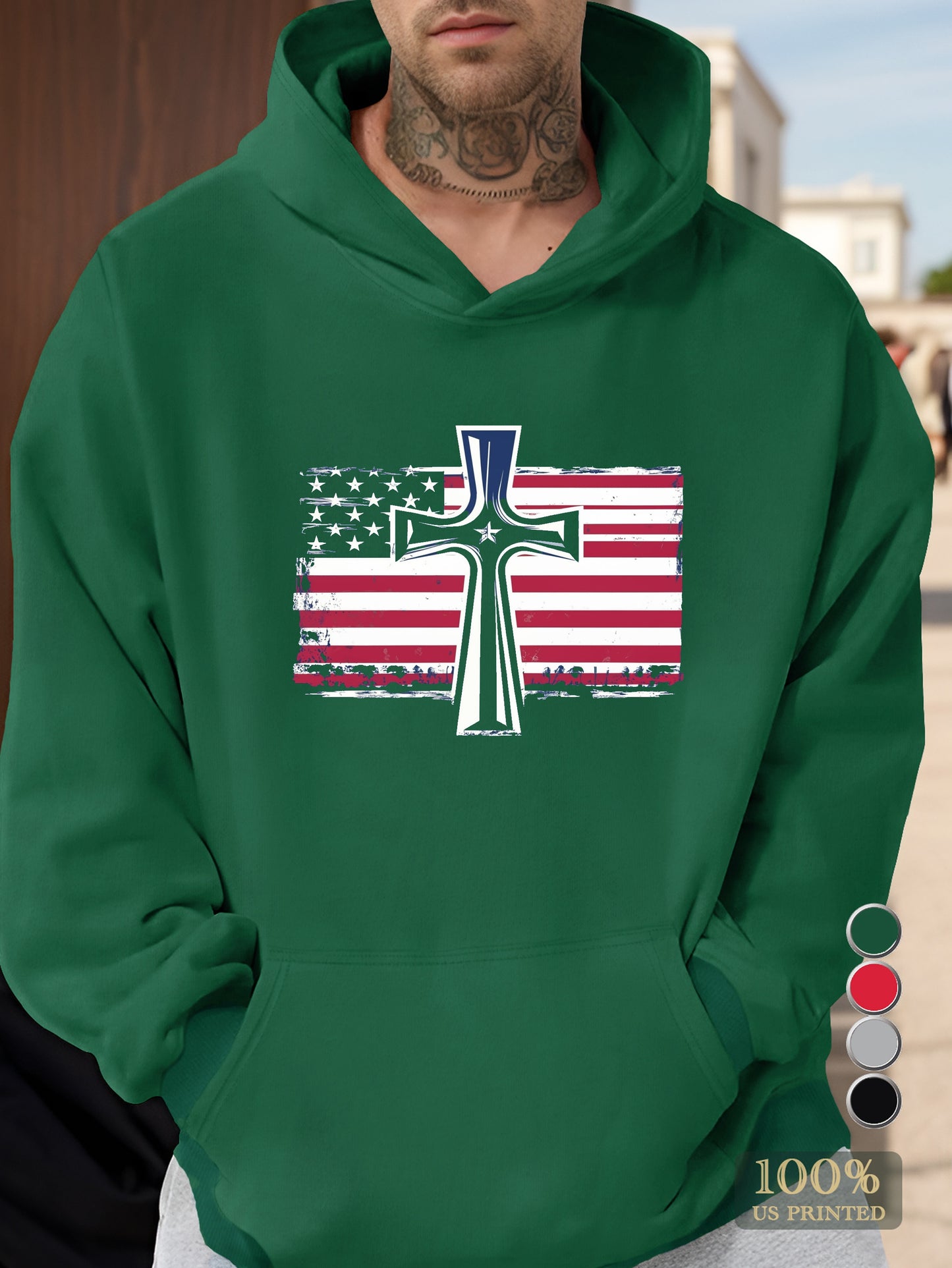 American Flag Christian Cross Men's hooded sweatshirt