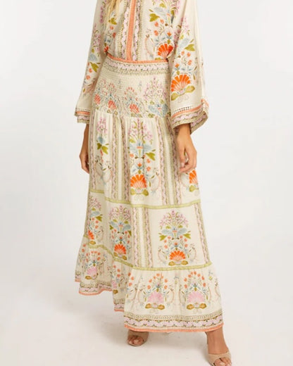 Elegant Printed V-neckline Dress