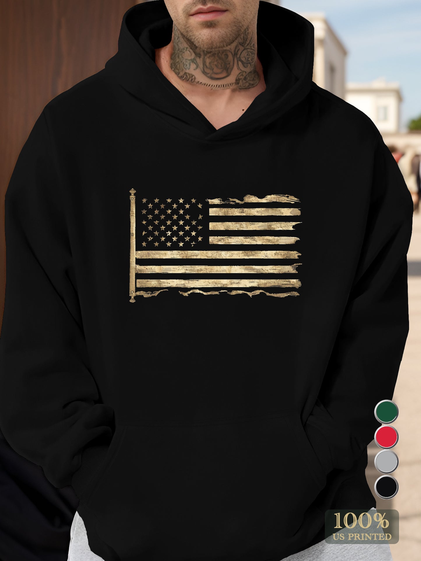 worn and distressed flag Men's hooded sweatshirt