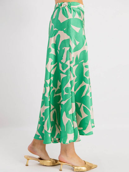 Boat Neck Elastic Waist Printed Two Pieces Dress