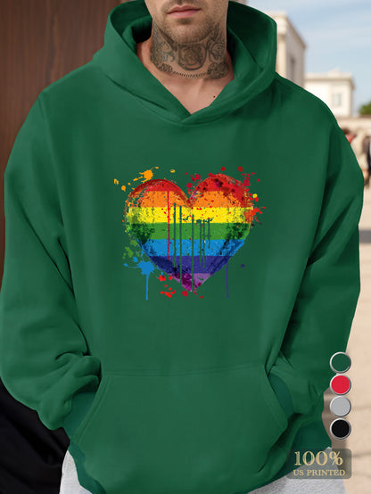 Rainbow Heart Paint Splatter Men's hooded sweatshirt