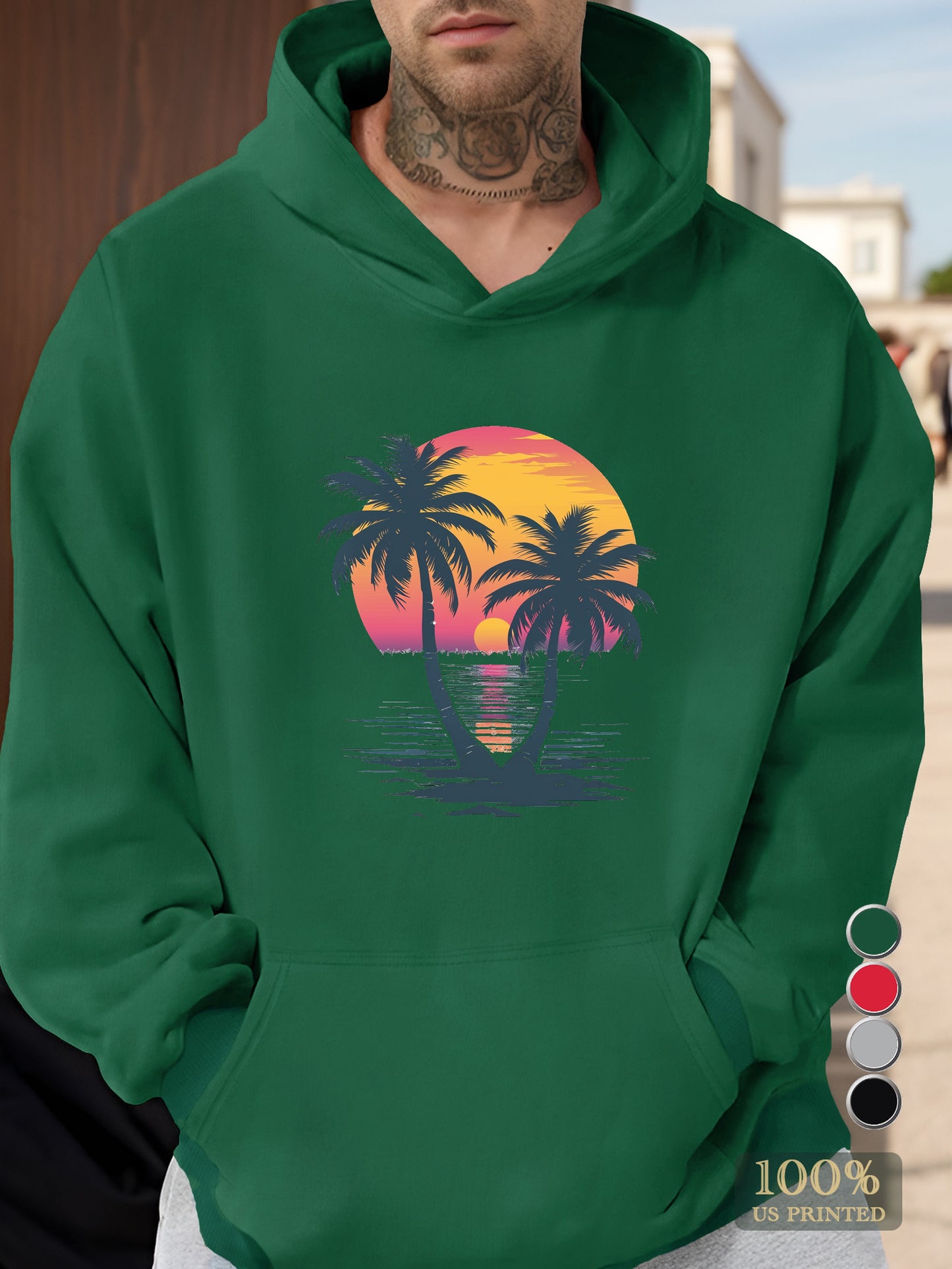 Tropical Sunset Palms Men's hooded sweatshirt