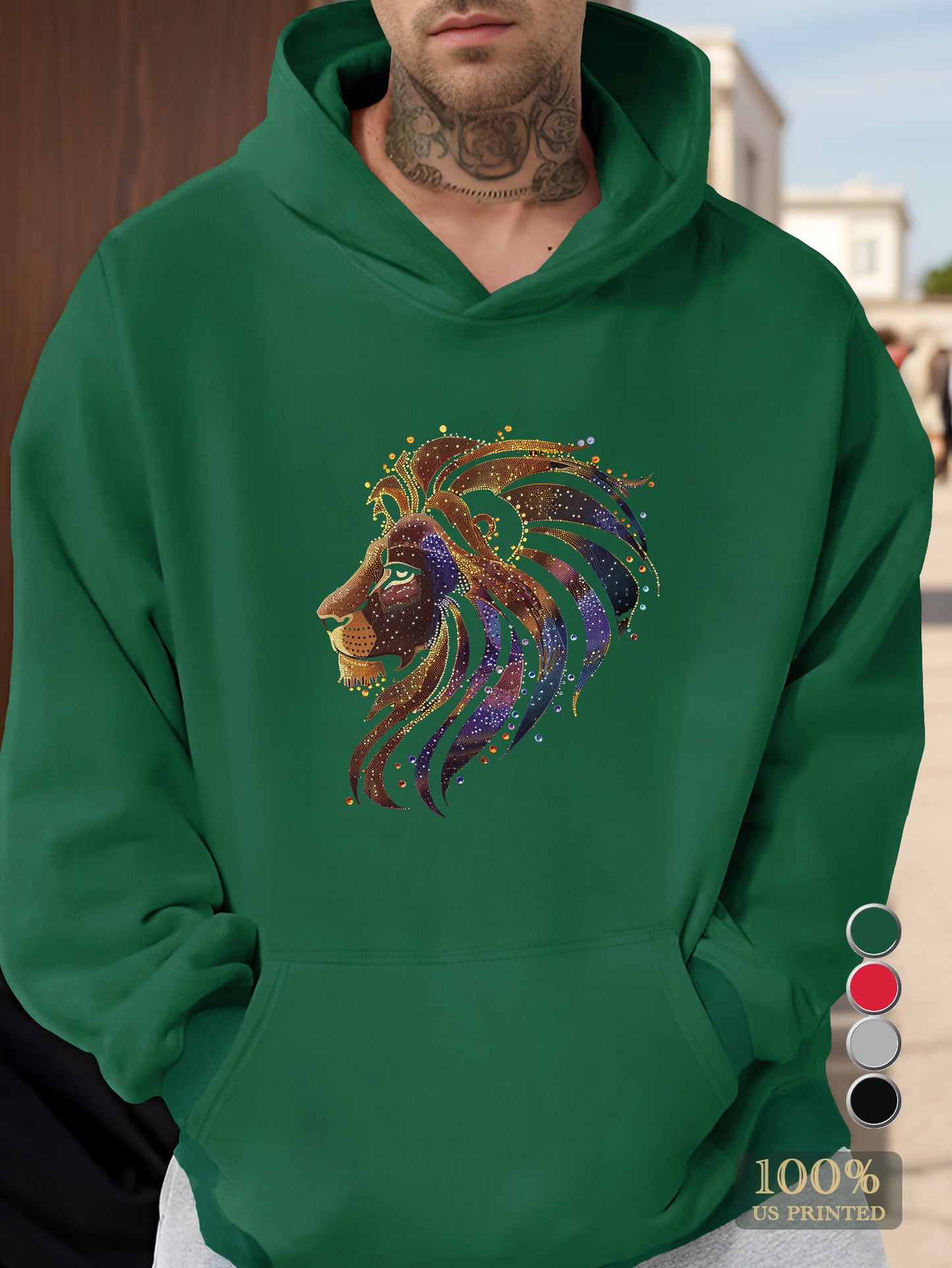 Lion s nobility in sparkling dots Men's hooded sweatshirt