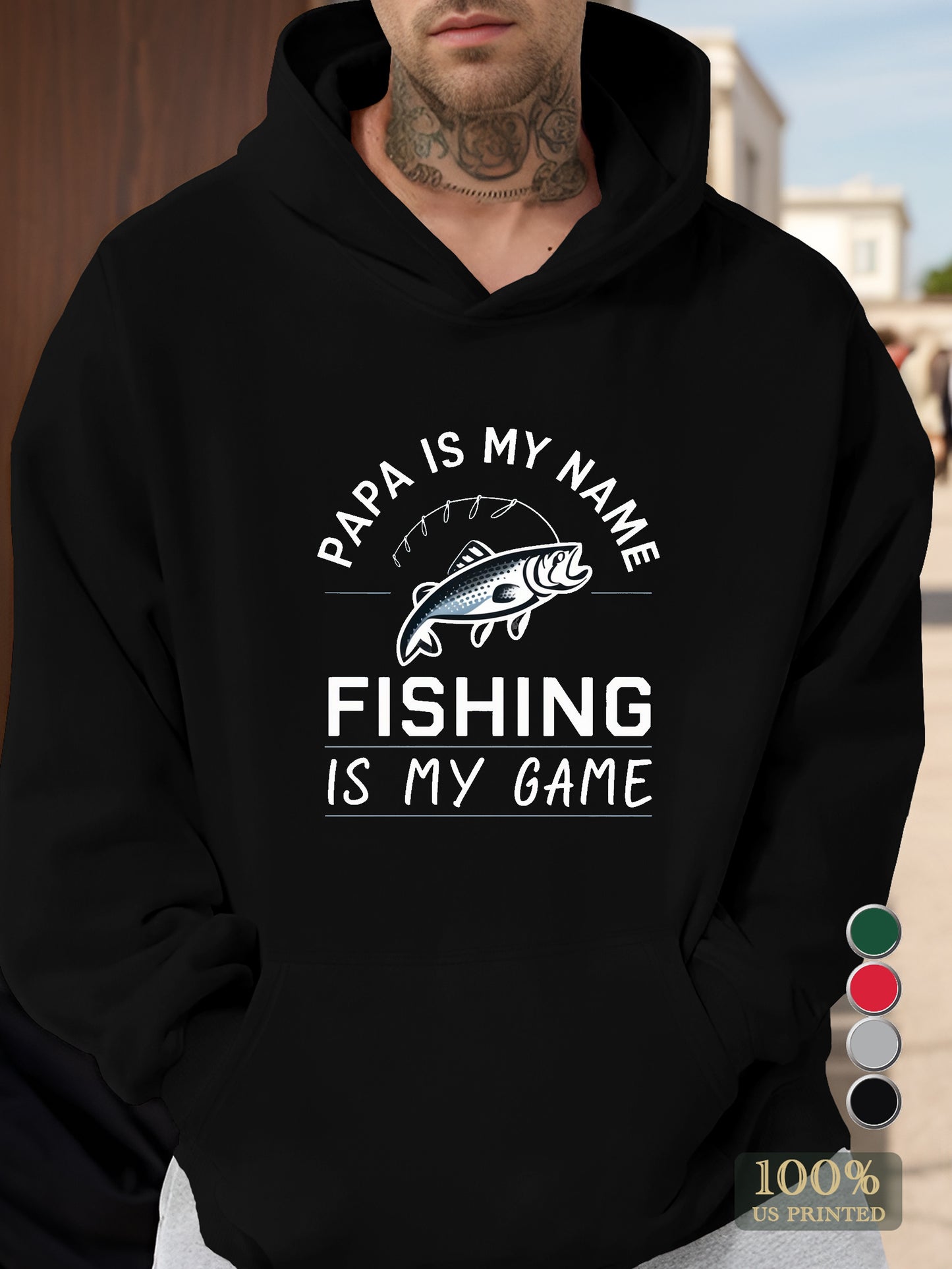 Fishing Papa Slogan Men's hooded sweatshirt