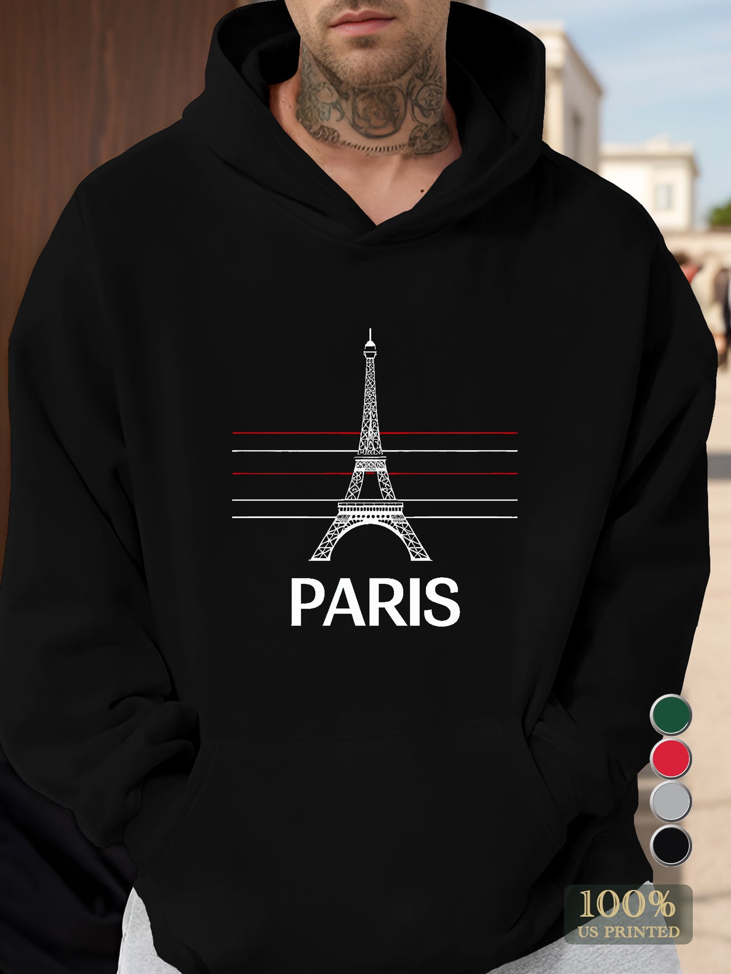 Iconic Eiffel Tower Design Men's hooded sweatshirt