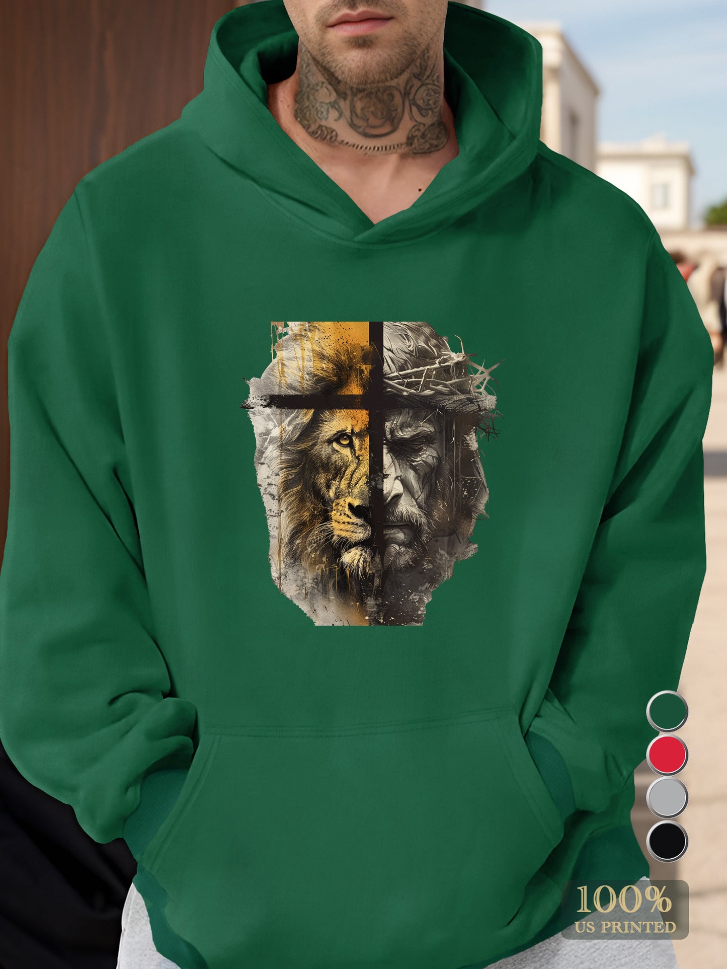 Lion And Jesus Men's hooded sweatshirt