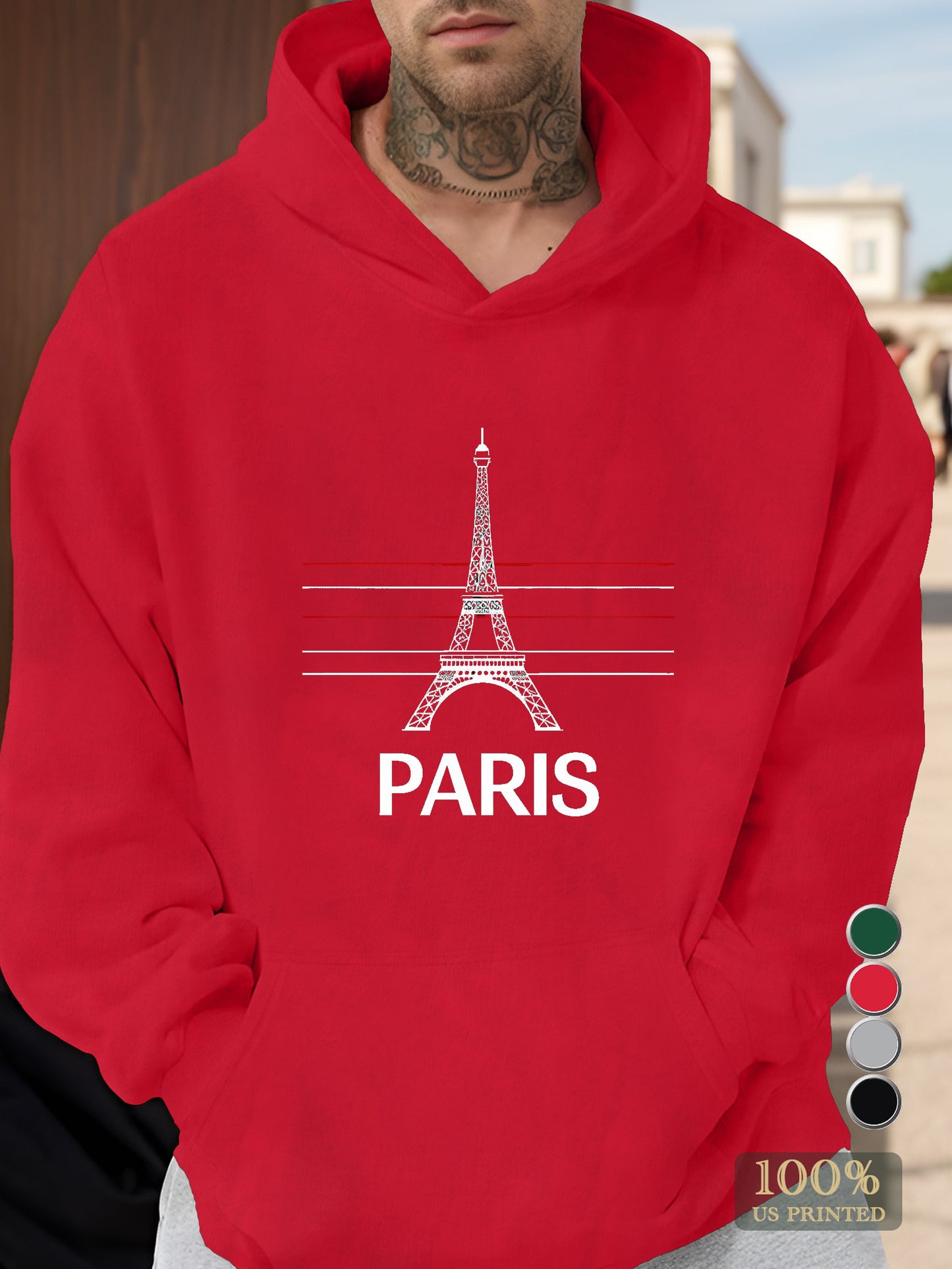 Iconic Eiffel Tower Design Men's hooded sweatshirt