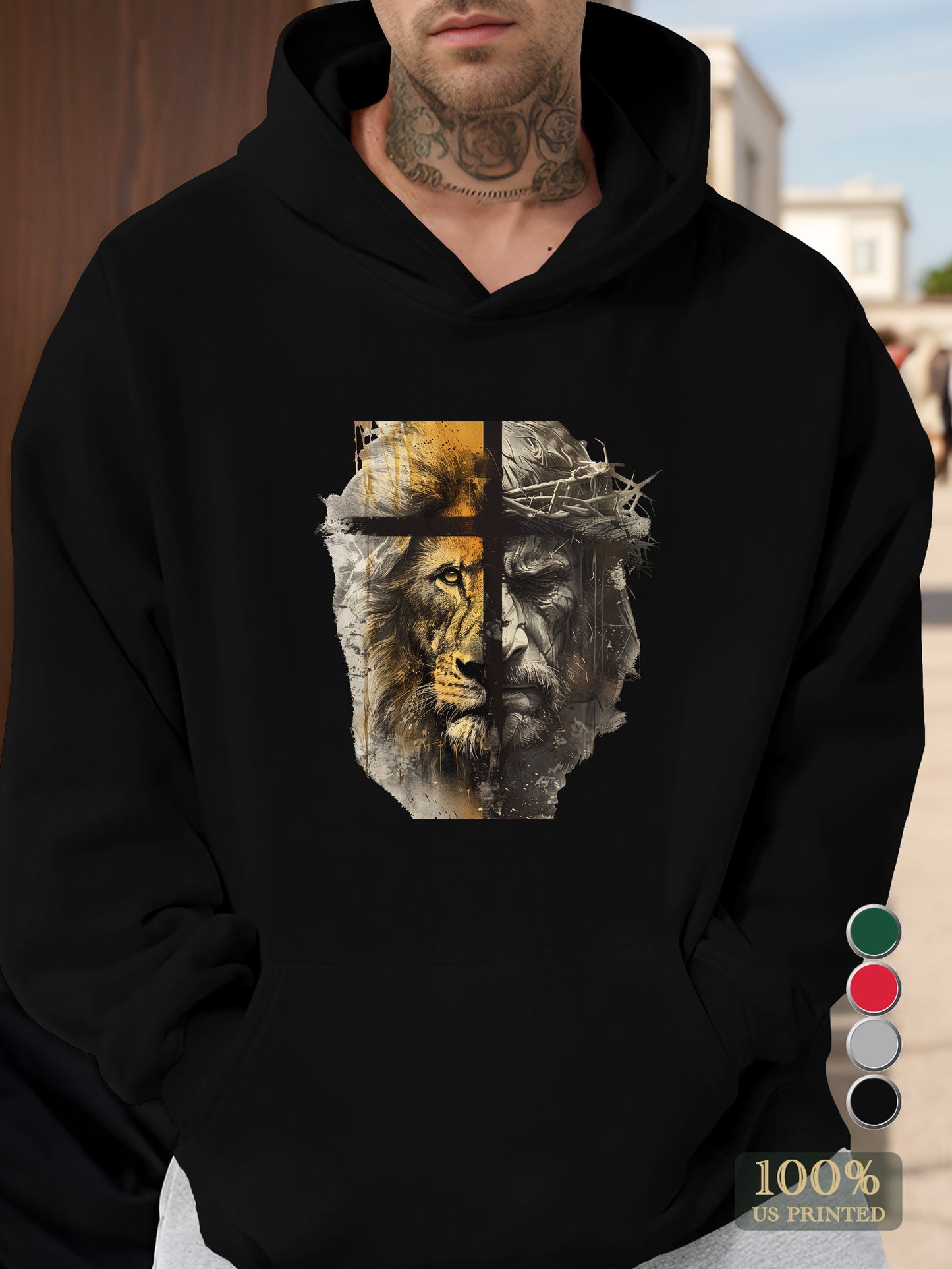 Lion And Jesus Men's hooded sweatshirt