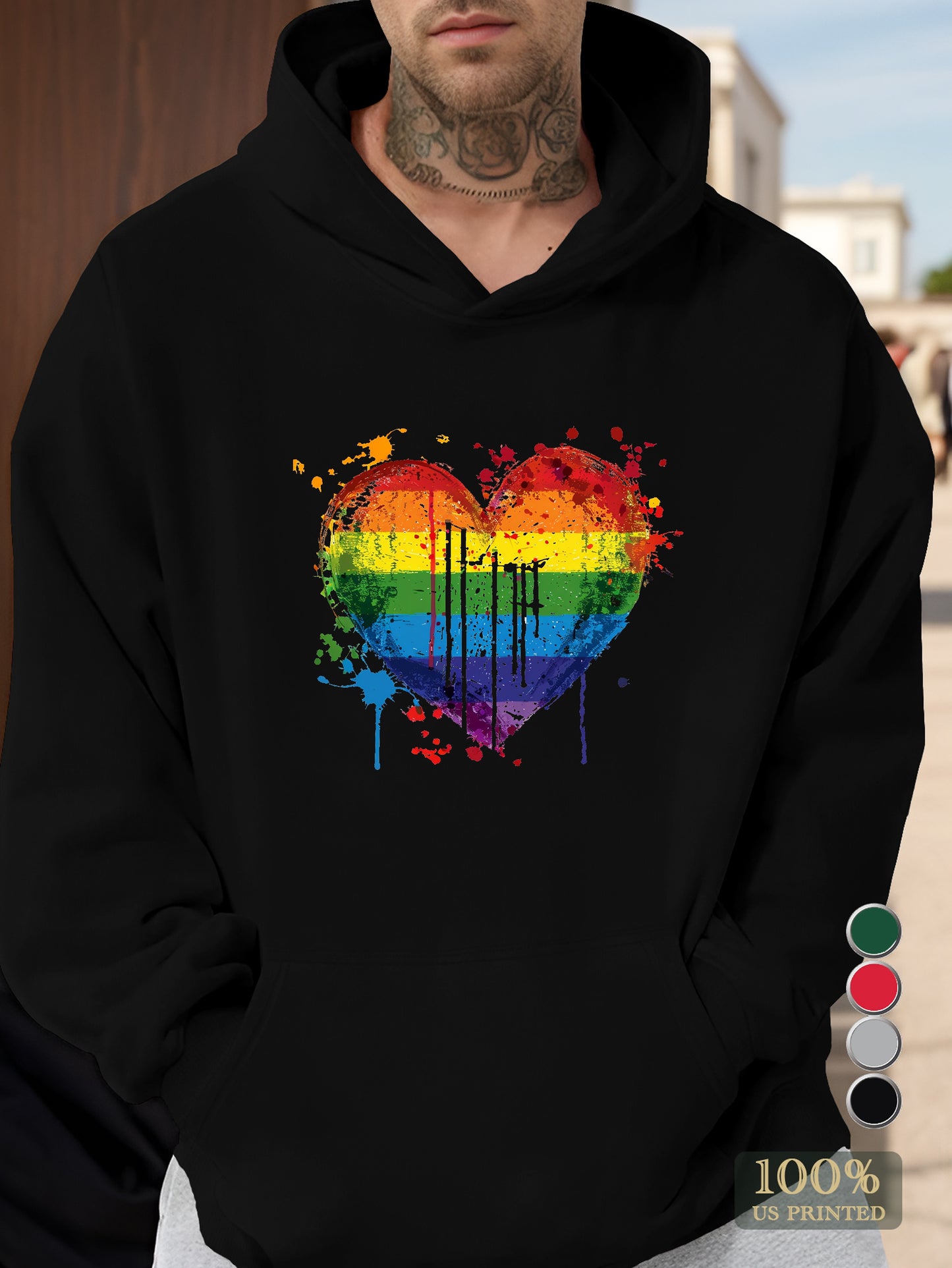 Rainbow Heart Paint Splatter Men's hooded sweatshirt