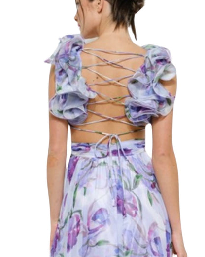 Long dress with suspenders and print