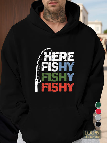 Colorful Fishing Rod Phrase Men's hooded sweatshirt