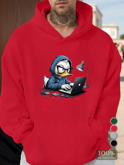 cartoon duck in modern setting Men's hooded sweatshirt