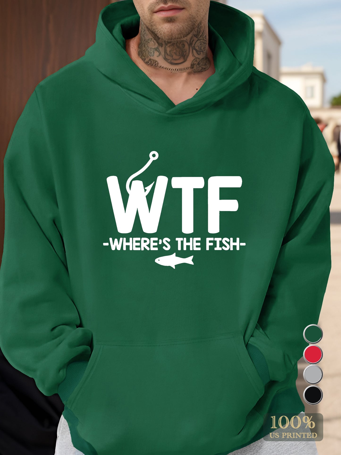 WHERE S THE FISH Men's hooded sweatshirt