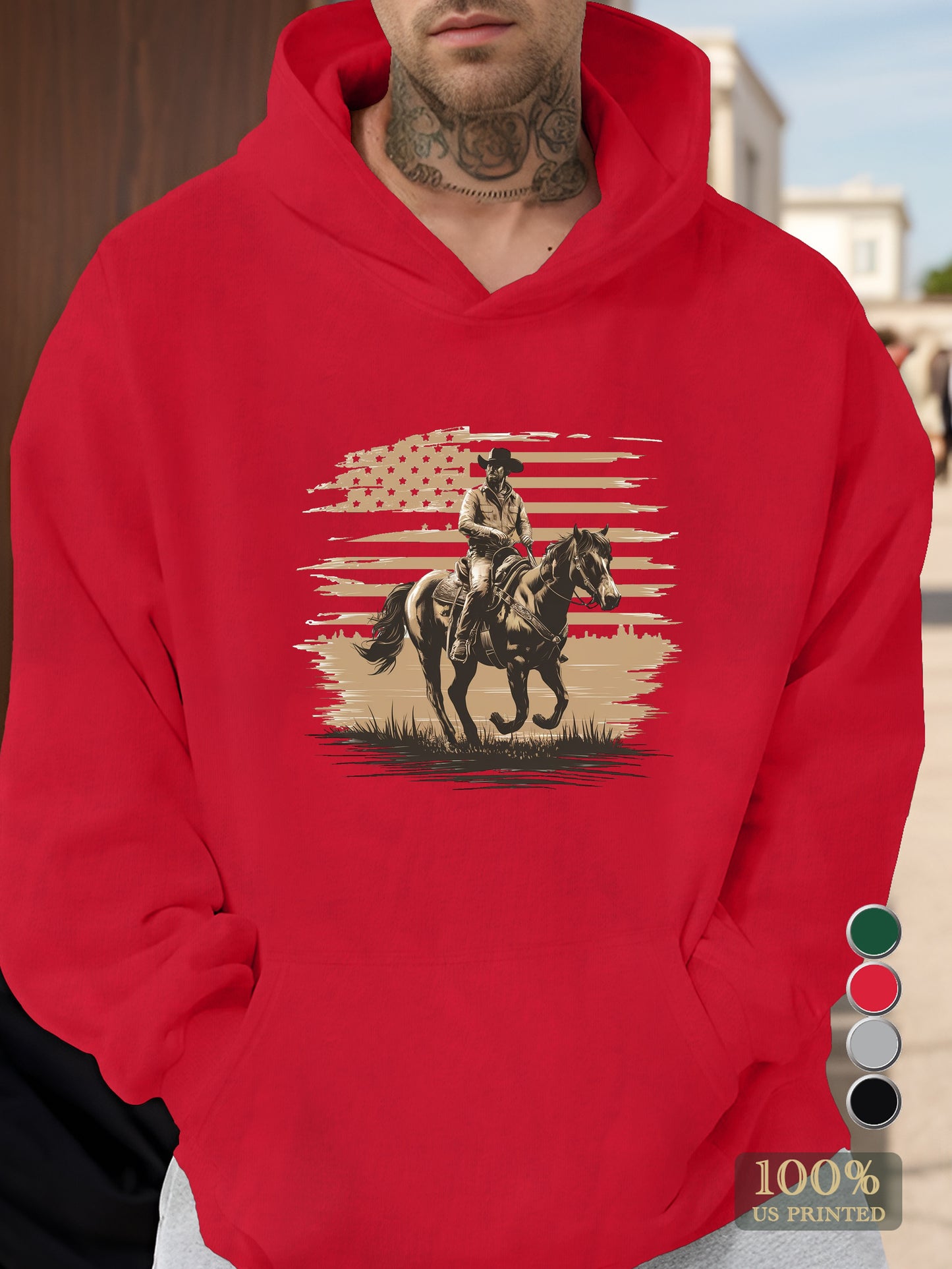 Rugged American cowboy design Men's hooded sweatshirt