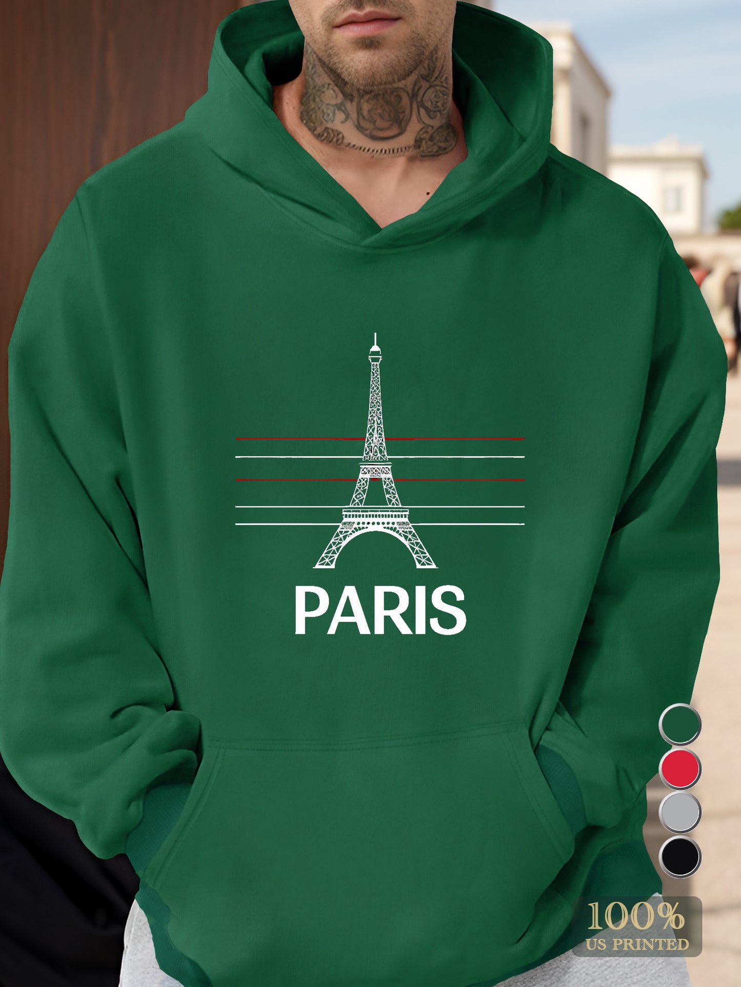 Iconic Eiffel Tower Design Men's hooded sweatshirt