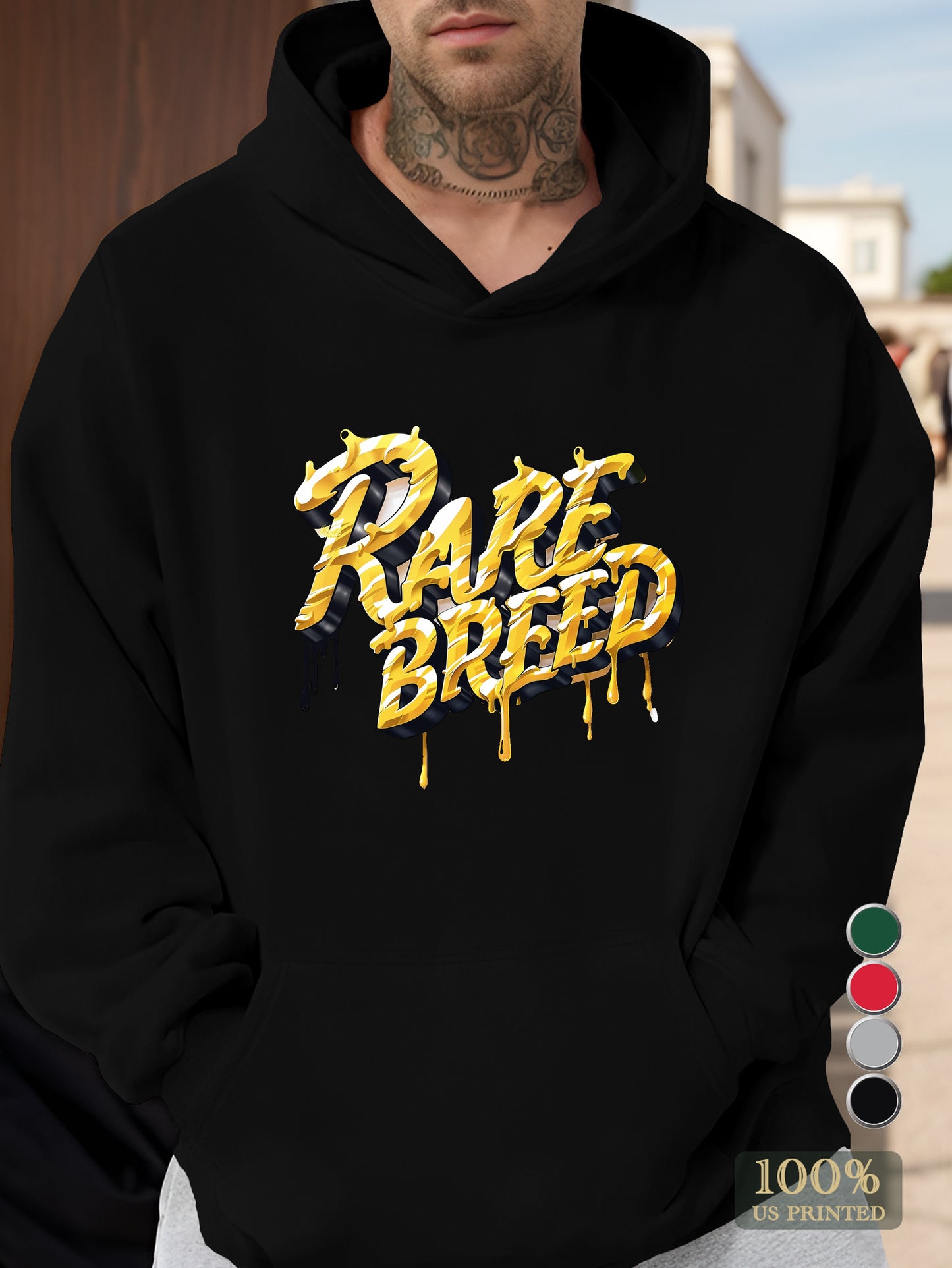 Unique RARE BREED Text Design Men's hooded sweatshirt