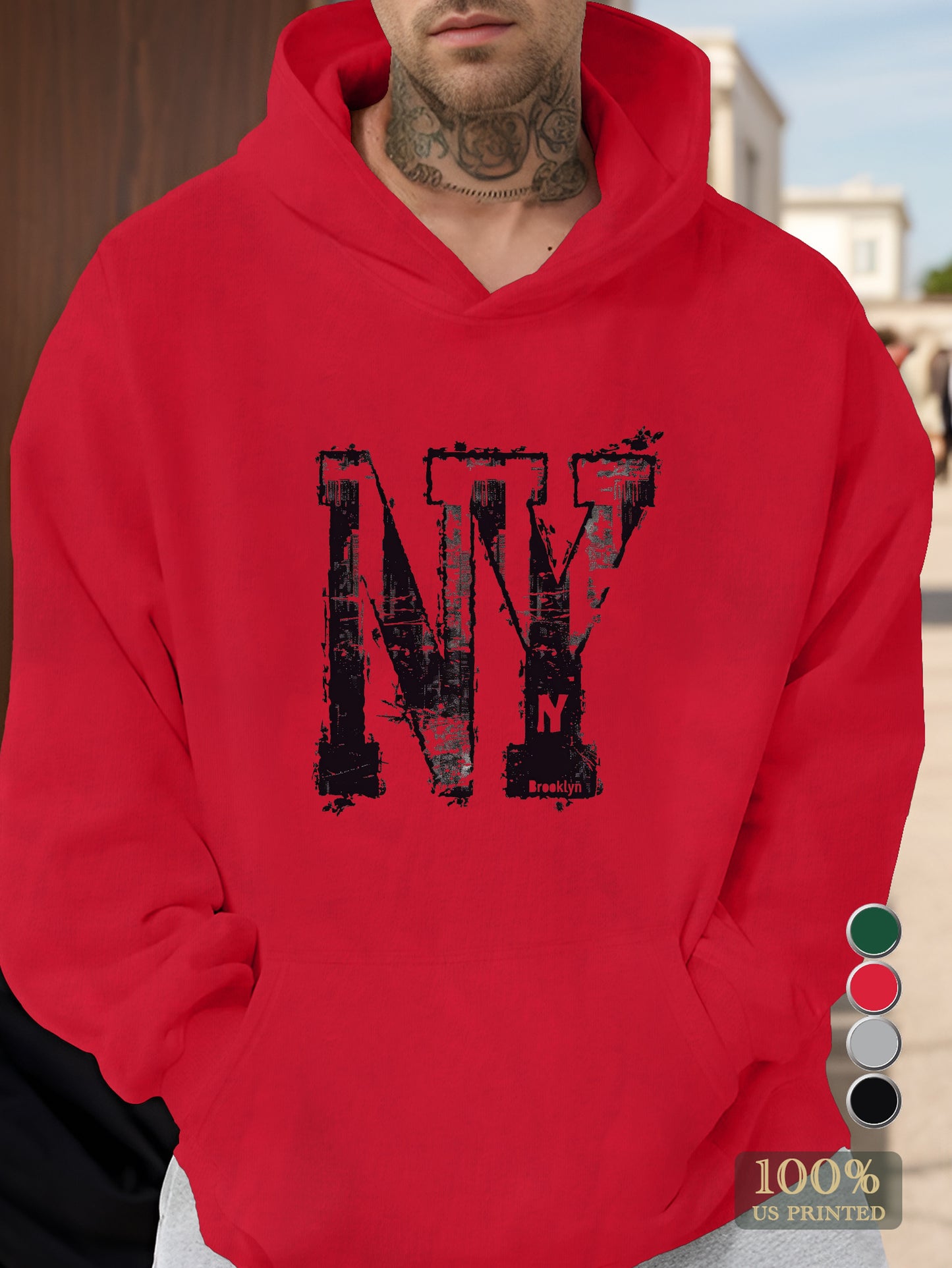 Stylized NY cityscape design Men's hooded sweatshirt