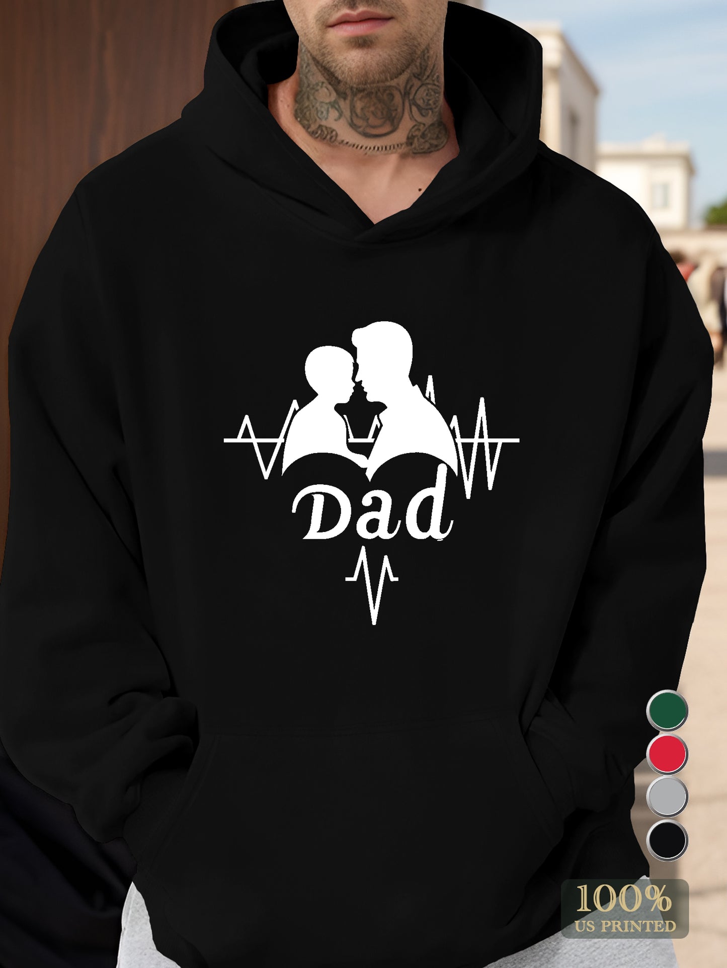 Dad integrated into an ECG line Men's hooded sweatshirt