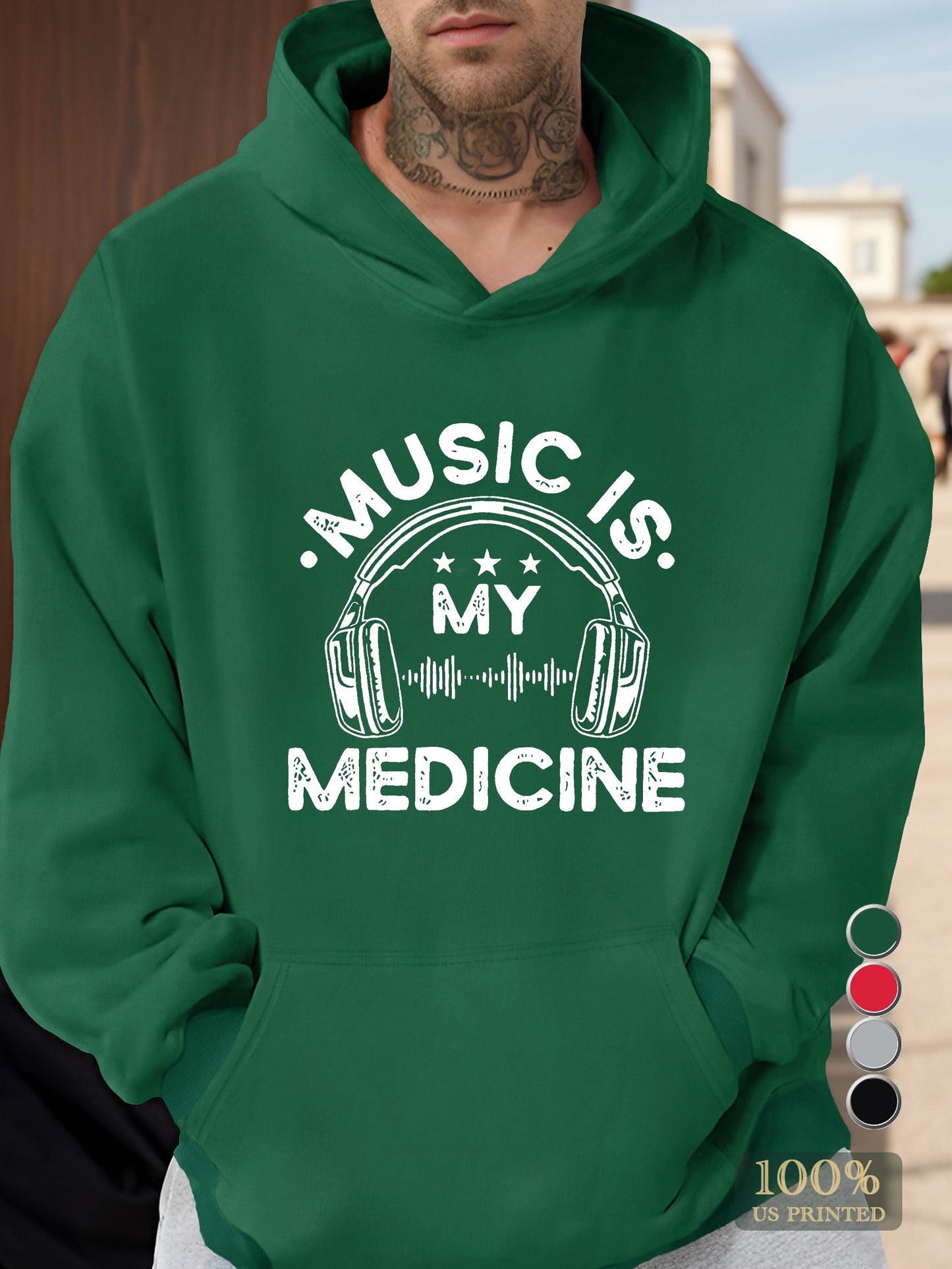 MUSIC IS MY MEDICINE Men's hooded sweatshirt