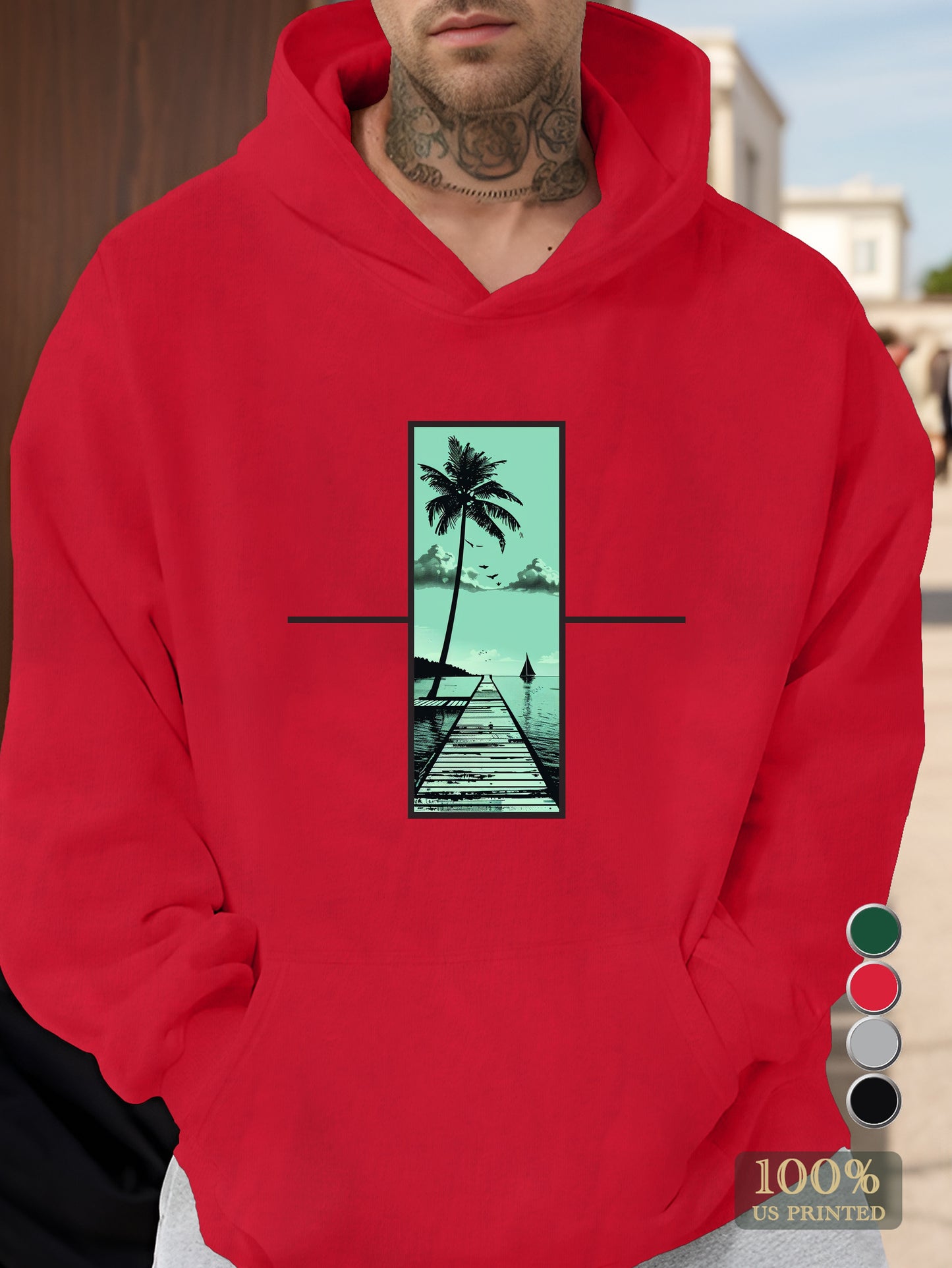 Tropical triptych beach scenes Men's hooded sweatshirt