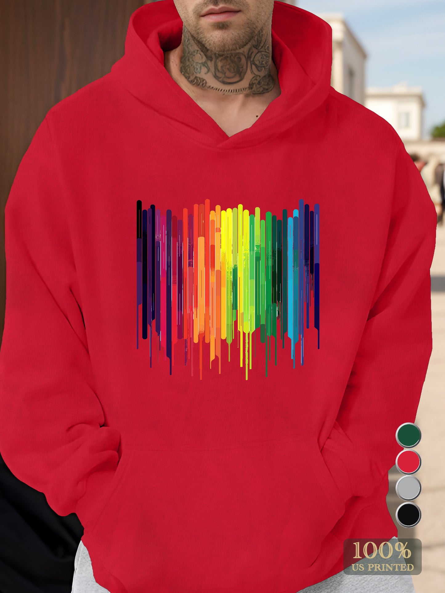 Rainbow spectrum on black background Men's hooded sweatshirt