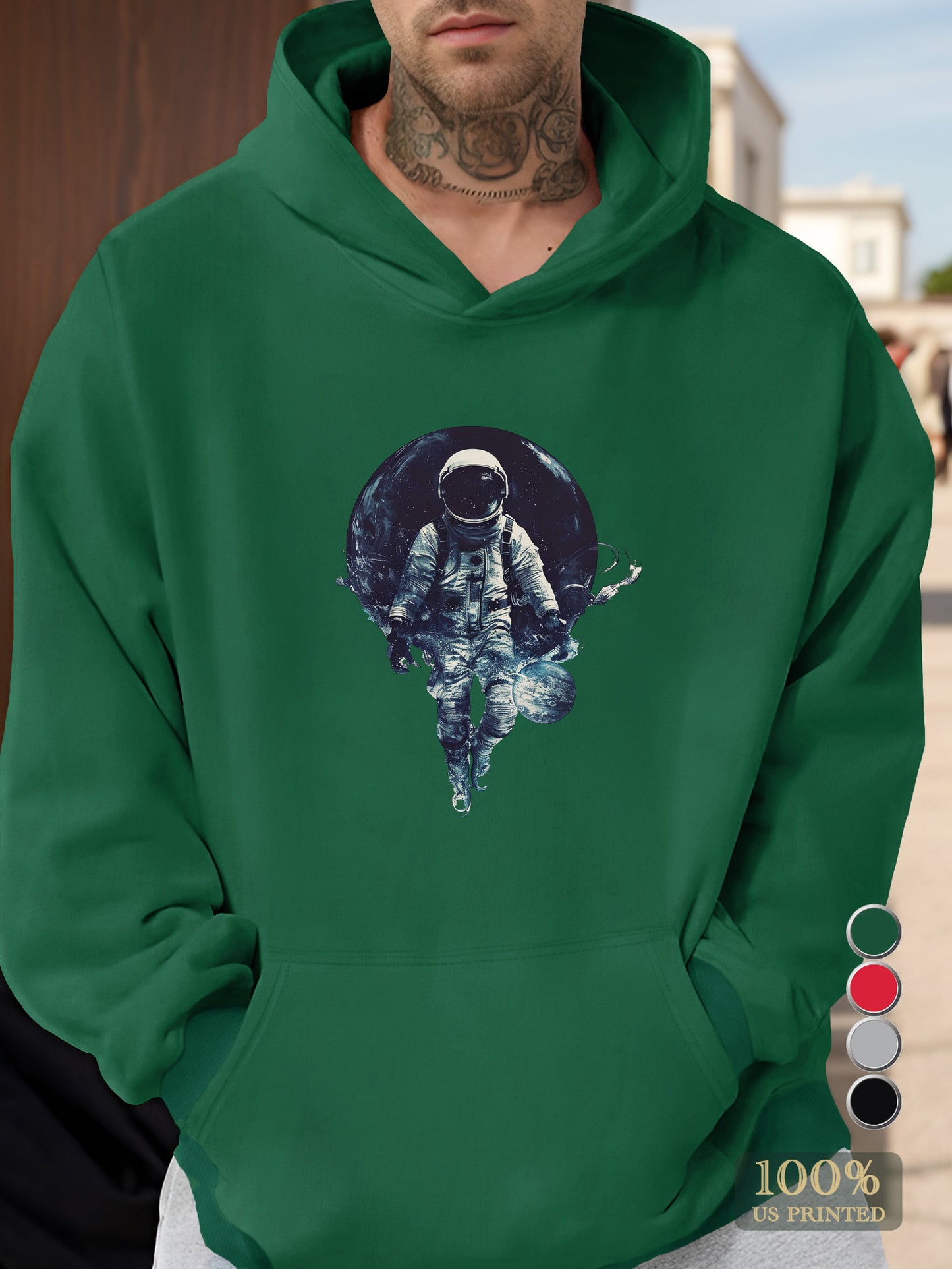 Astronaut Embracing Planet Art Men's hooded sweatshirt