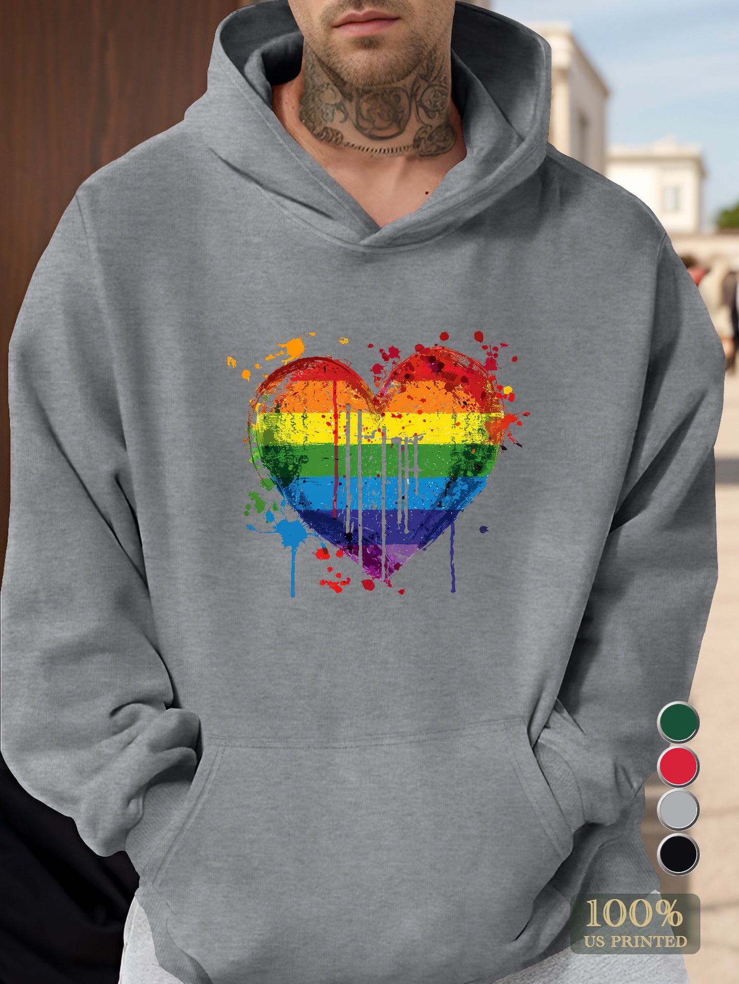 Rainbow Heart Paint Splatter Men's hooded sweatshirt