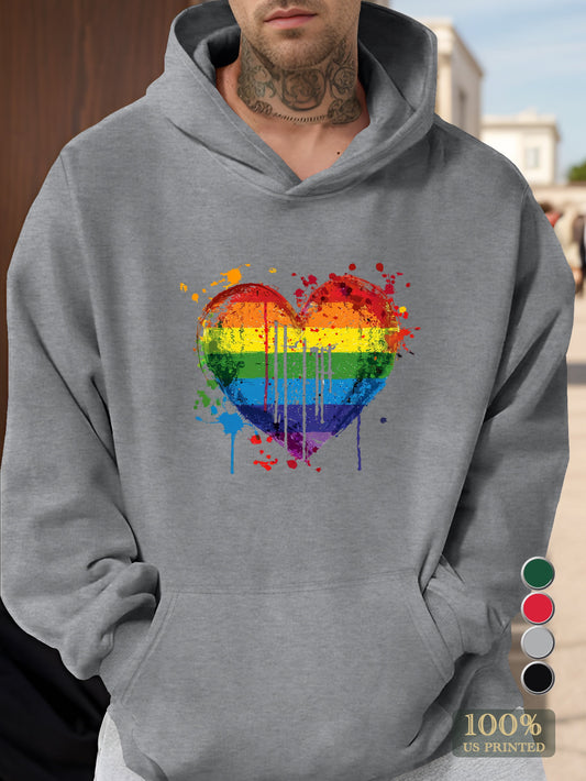 Rainbow Heart Paint Splatter Men's hooded sweatshirt