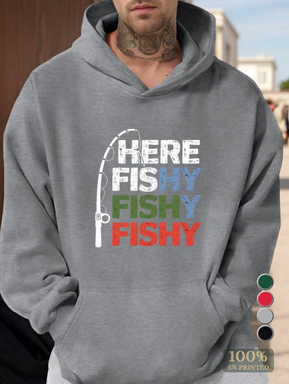 Colorful Fishing Rod Phrase Men's hooded sweatshirt