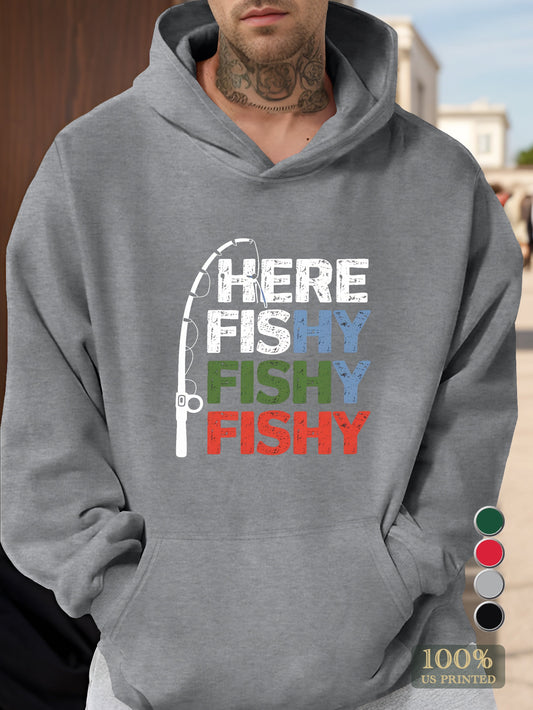 Colorful Fishing Rod Phrase Men's hooded sweatshirt