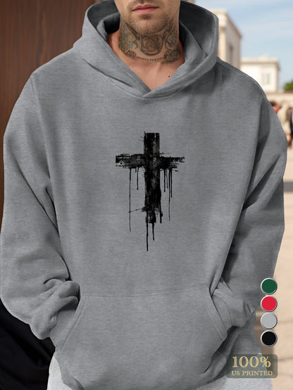 Artistic Black Cross Design Men's hooded sweatshirt